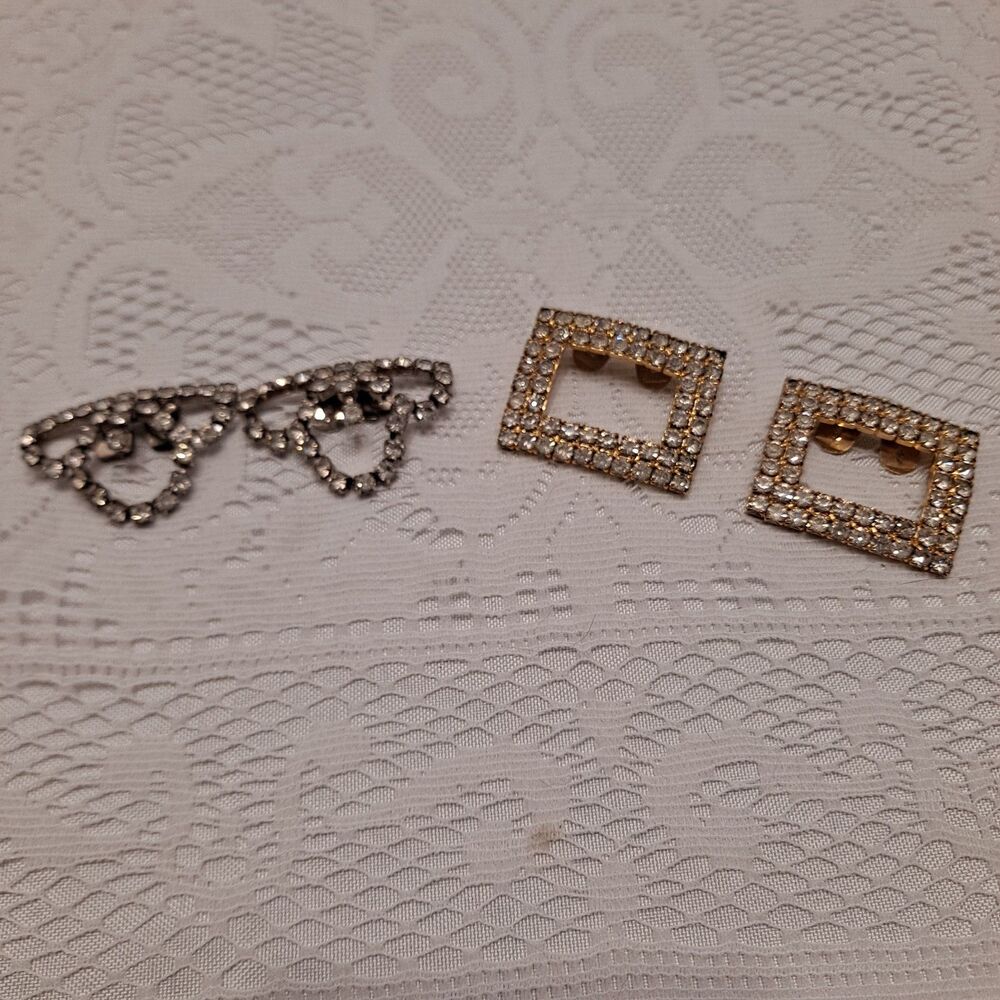 Shoe Clips Rhinestone Lot Of 2 Goldtone & Silvertone Prong